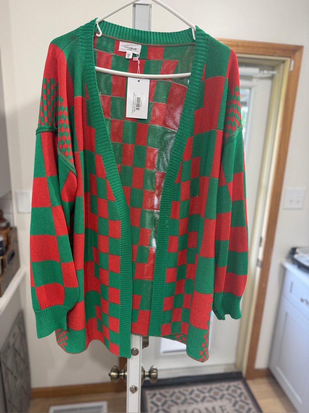 Annie wear and Green Checkerboard Open Cardigan